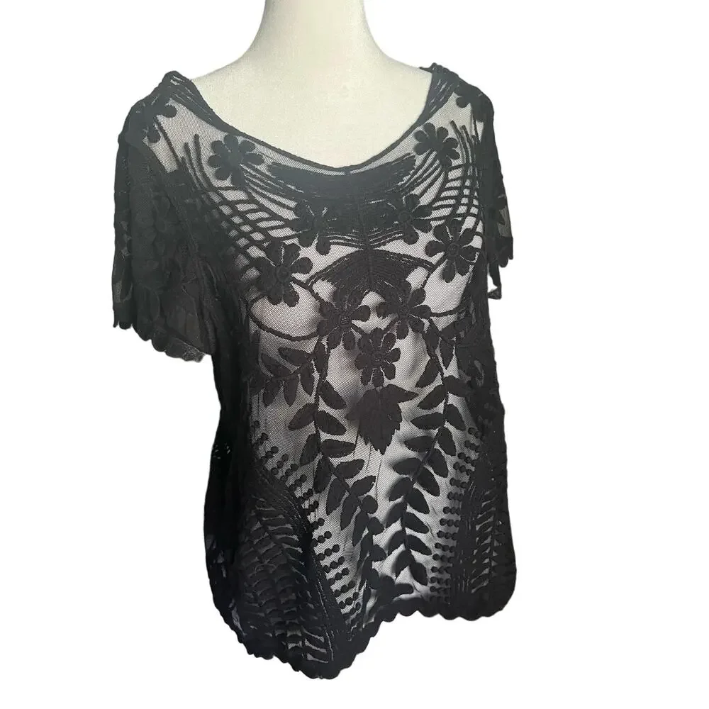 Lace Mesh Cropped Shirt Express Size M - Picture 1 of 7